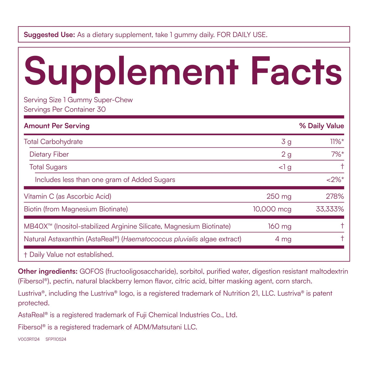 Gummies MyBiotin ProClinical sur fond blanc avec une prise d'un gummy