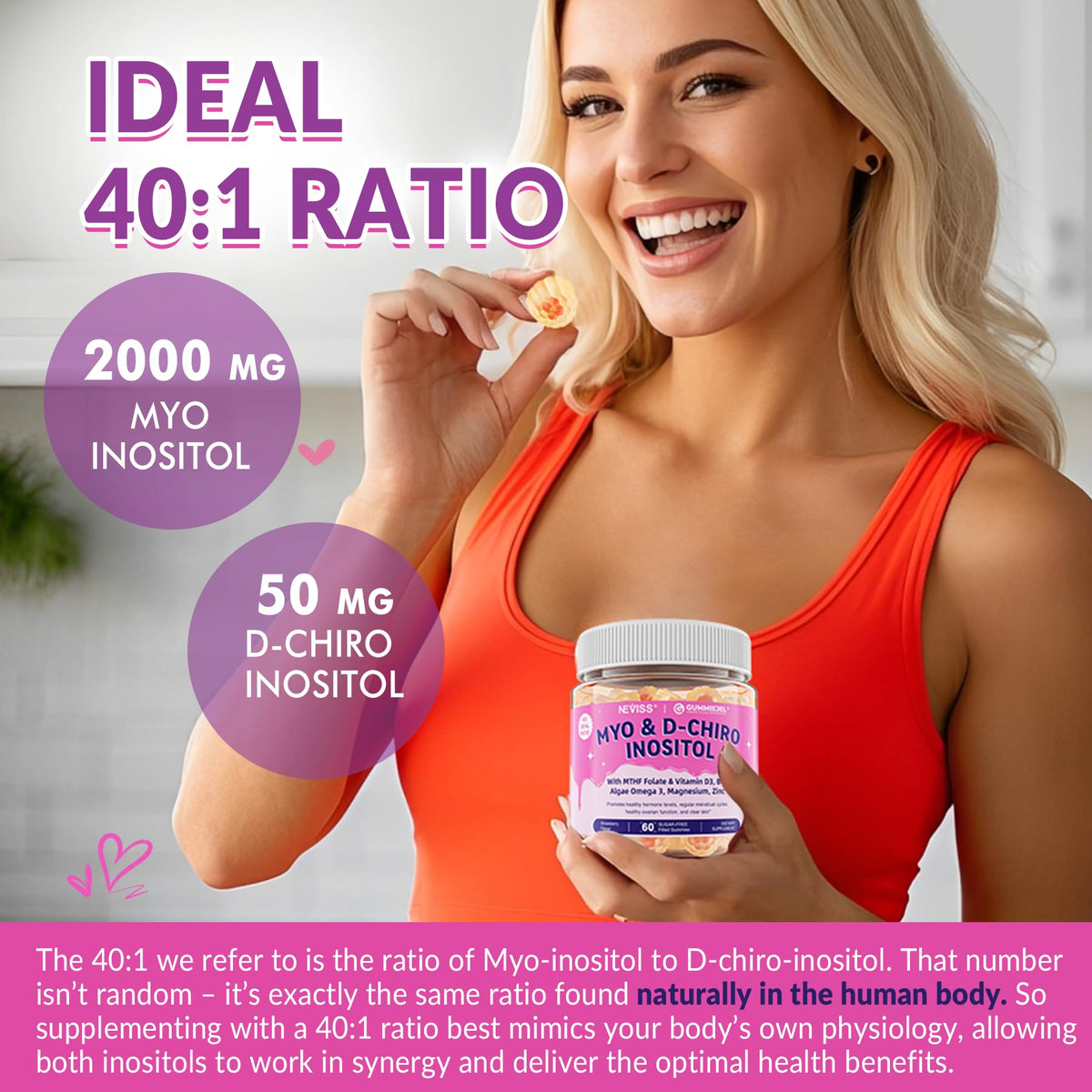 Gummies Myo-Inositol et D-Chiro Inositol NEVISS avec texture juteuse