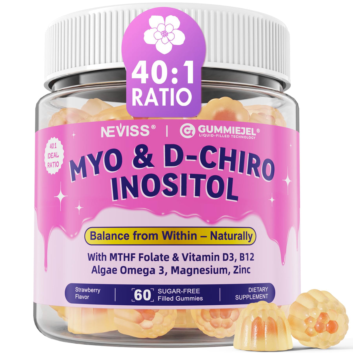 Gummies Myo-Inositol et D-Chiro Inositol NEVISS vue avant