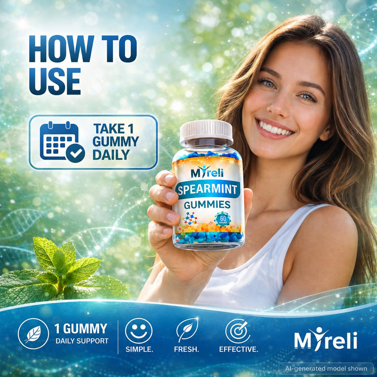 Gummies MYRELI à l'extrait de menthe verte 1000 mg, prise en main
