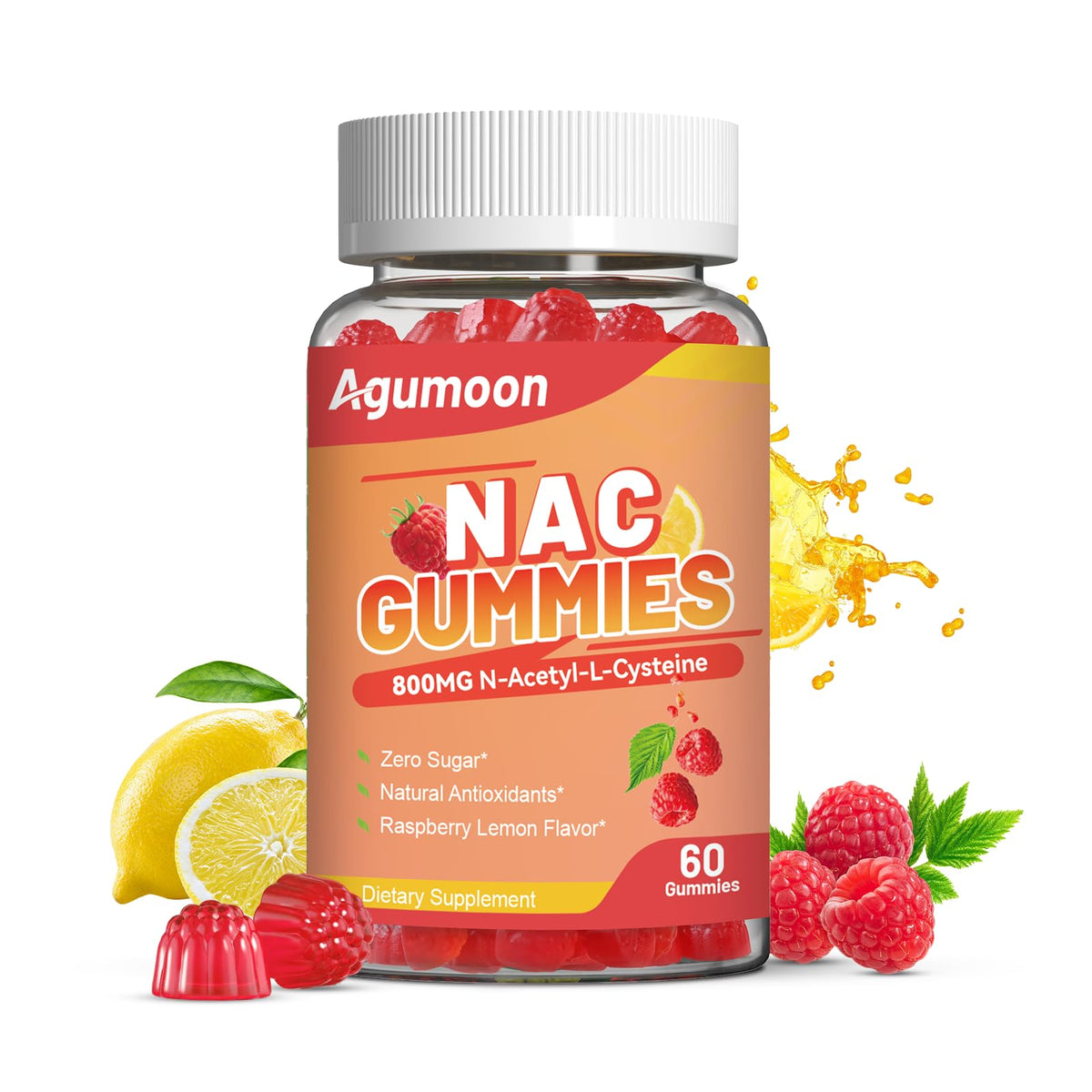 Gummies NAC Agumoon 800mg saveur framboise citron, vue de face
