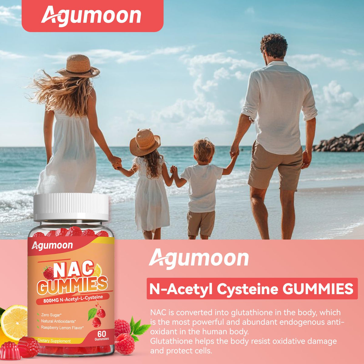 Gummies NAC Agumoon dans un bol, vue aérienne