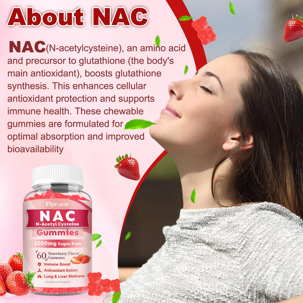 Gummies NAC Flyrocer dans une main, montrant leur taille