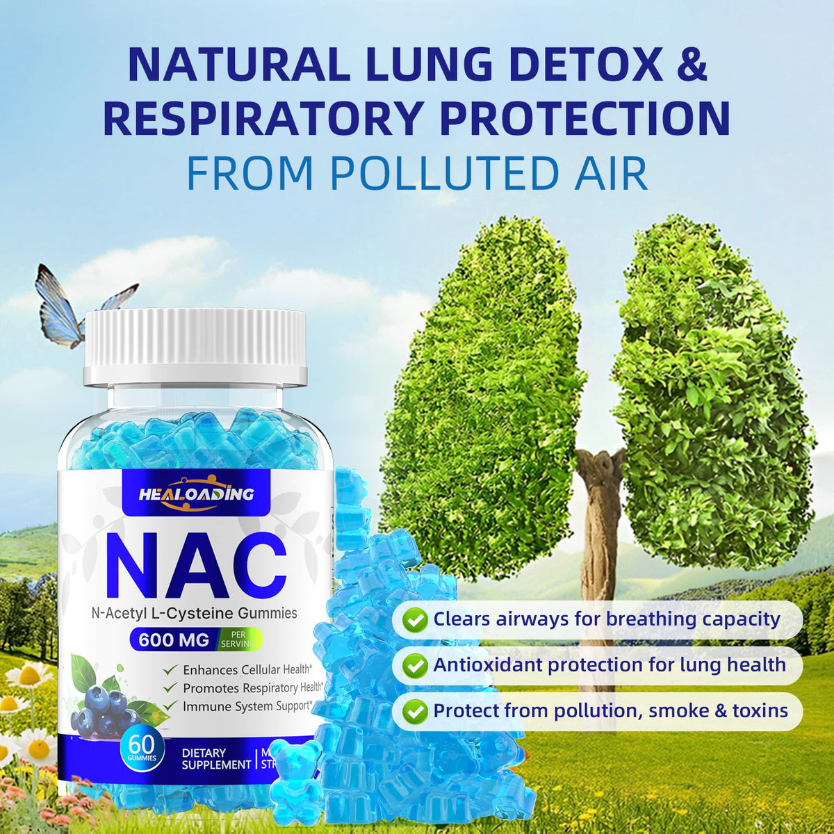 Gummies NAC HEALOADING 600MG avec une cuillère