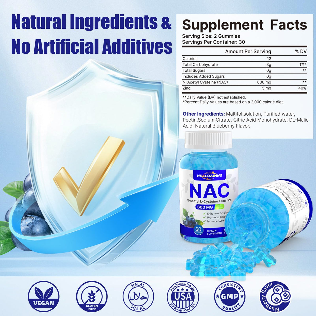 Gummies NAC HEALOADING 600MG sur une table