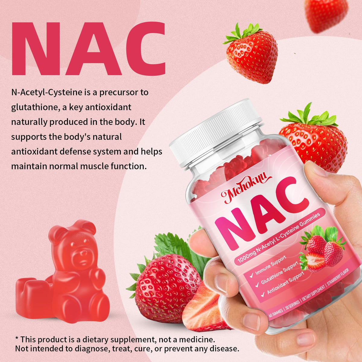 Gummies NAC Mchokuu 1000mg avec portion de 2 gummies
