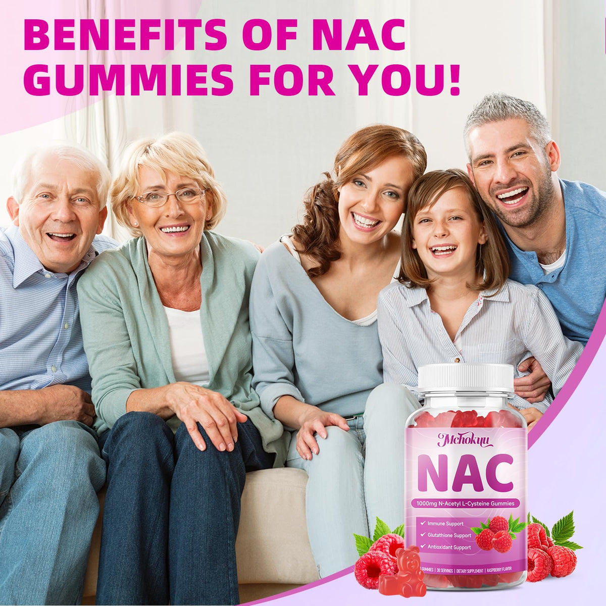Gummies NAC Mchokuu 1000mg montrant la texture