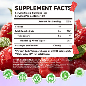Gummies NAC Mchokuu 1000mg sur une table avec des fruits