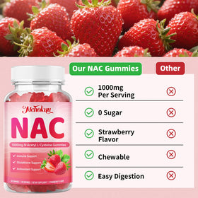 Gummies NAC Mchokuu sur une table avec des fruits