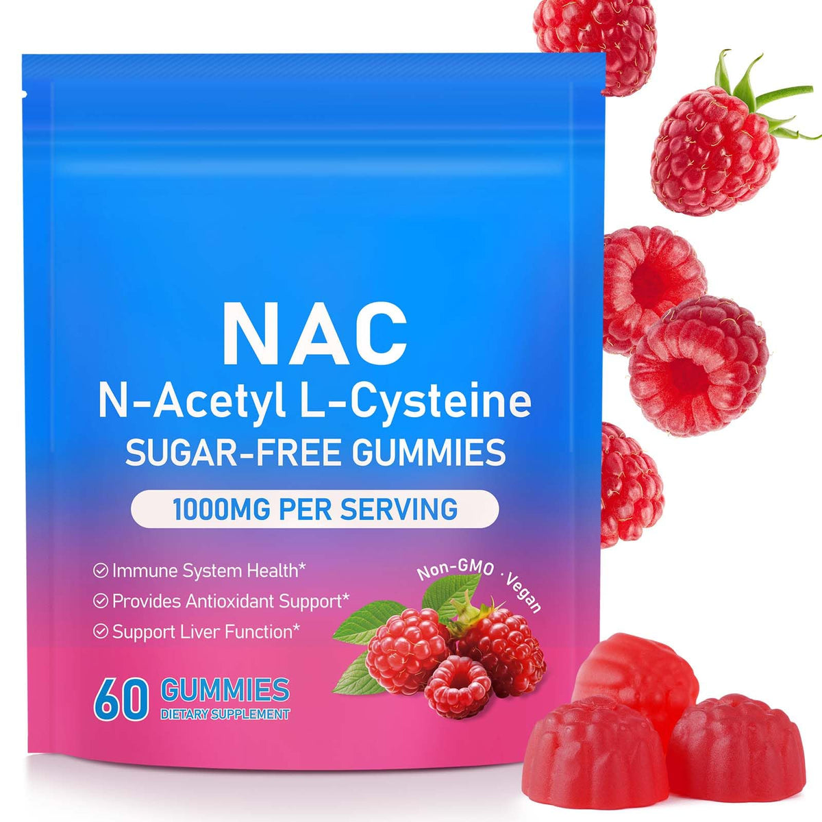 Gummies NAC Ruduwu 1000mg 60 pièces, emballage avant