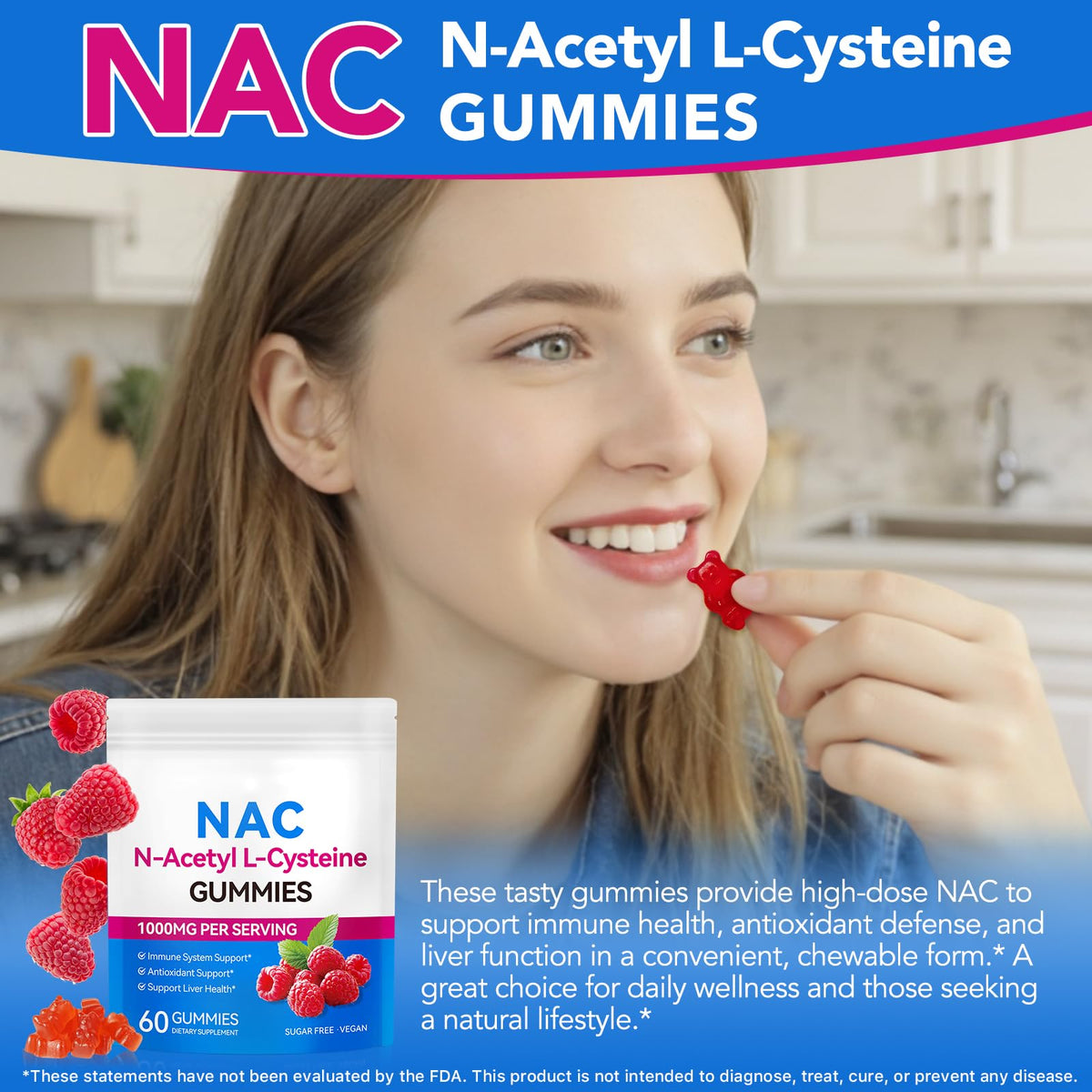 Gummies NAC Ruduwu, étiquette du flacon avec informations nutritionnelles
