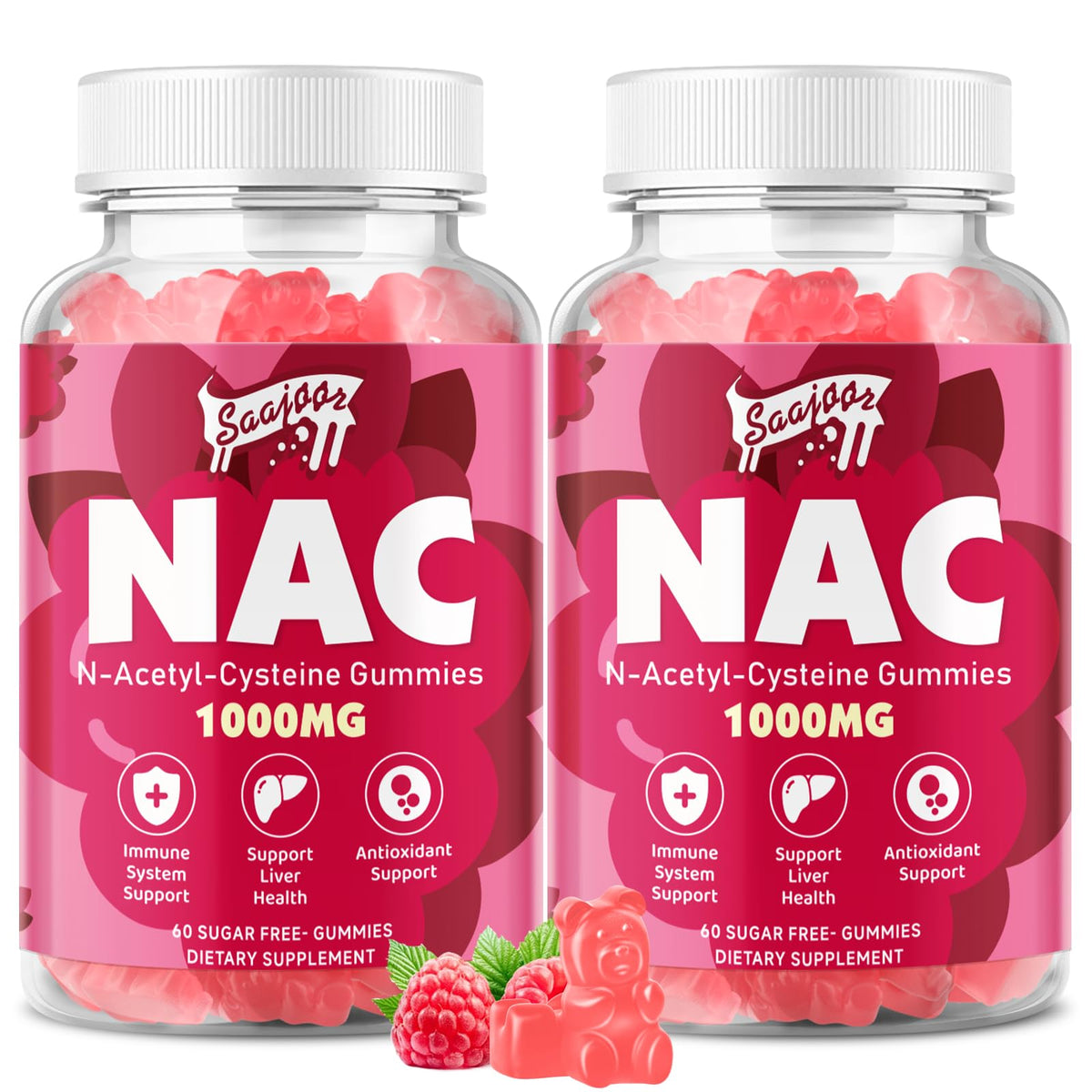 Gummies NAC Saajoor 1000mg sans sucre, emballage avant