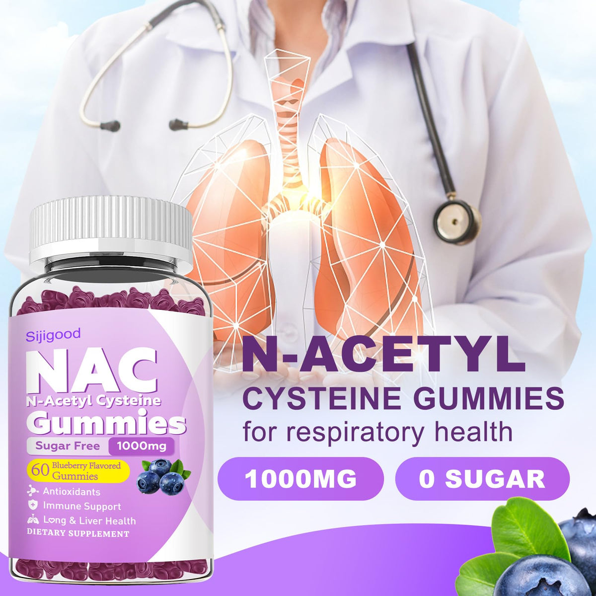 Gummies NAC Sijigood avec étiquette et ingrédients visibles
