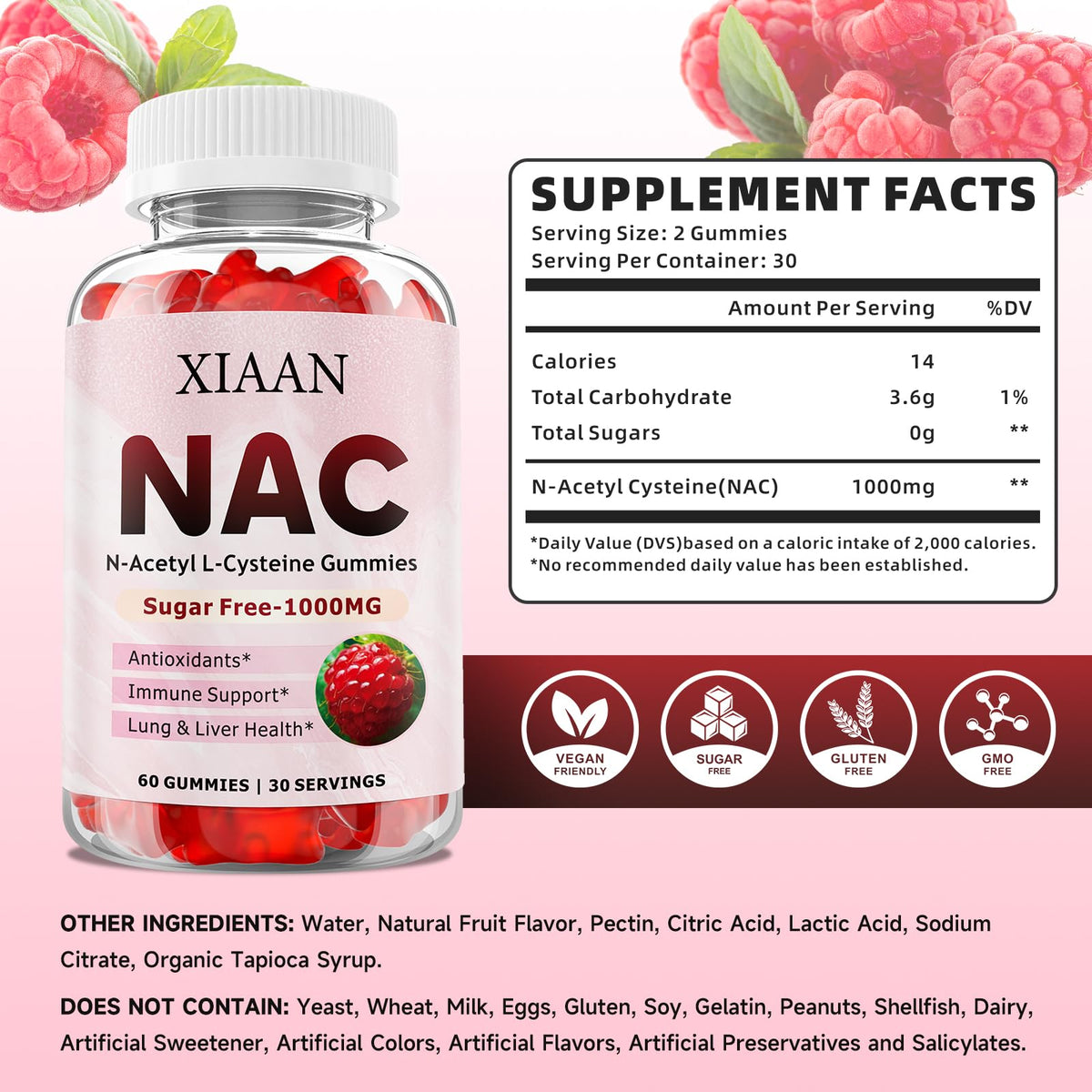 Gummies NAC XIAAN 1000mg framboise, vue de côté
