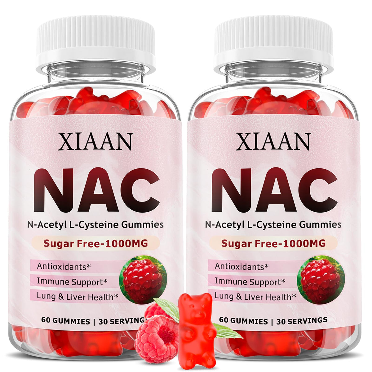 Gummies NAC XIAAN 1000mg saveur framboise en boîte de 120 unités