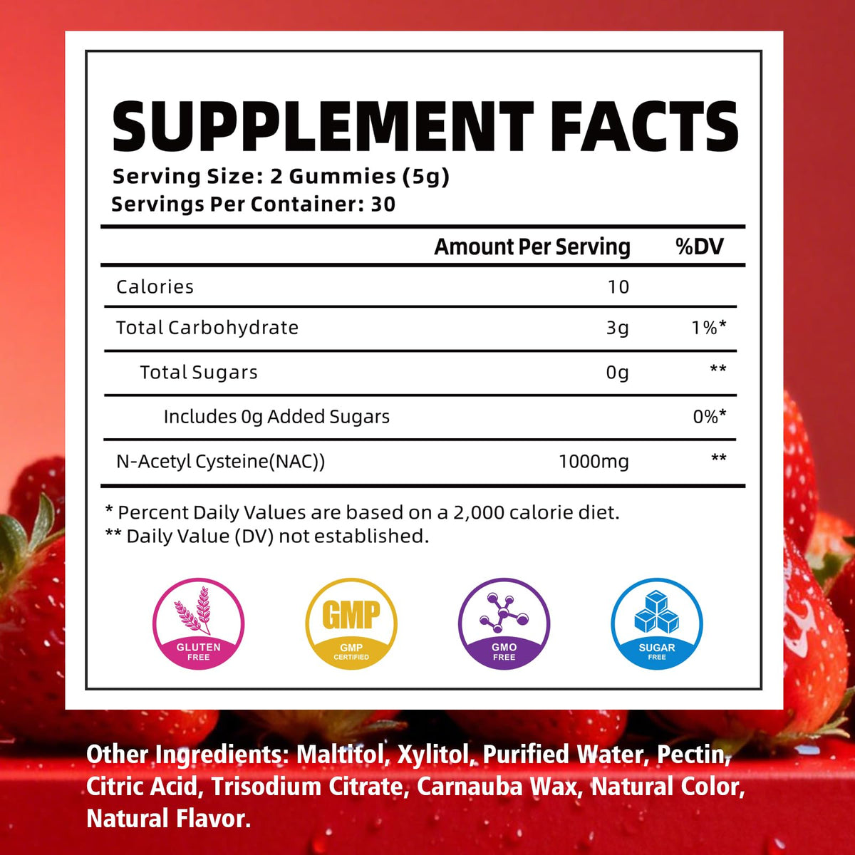 Gummies NAC YUULAI 1000mg fraise, vue de côté