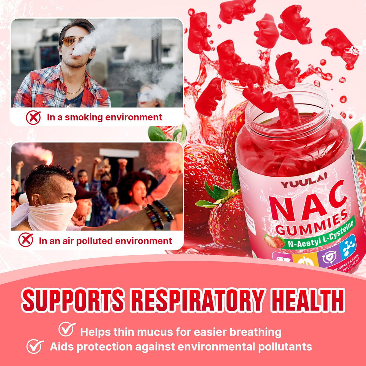 Gummies NAC YUULAI 1000mg, informations nutritionnelles sur l'emballage