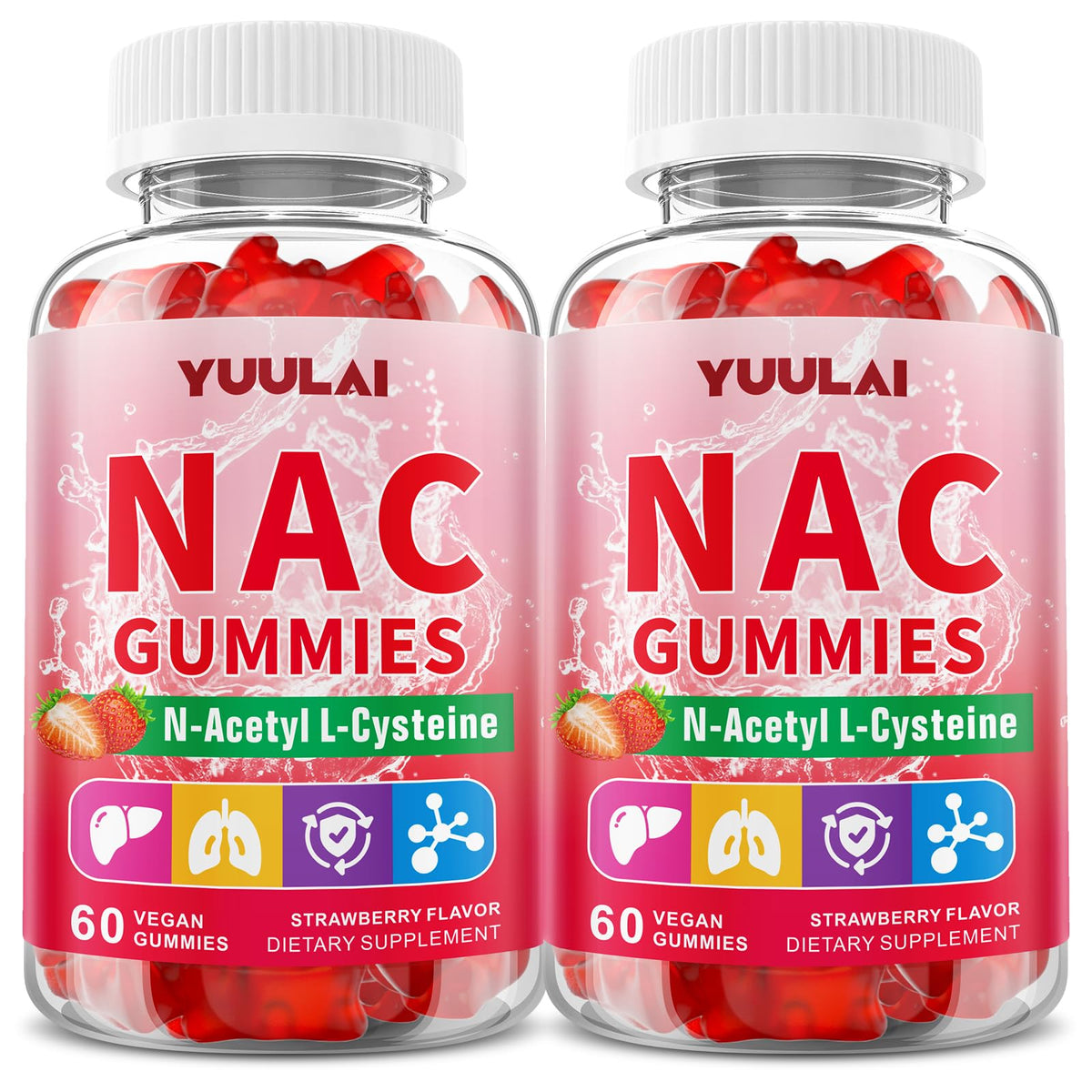 Gummies NAC YUULAI 1000mg pot de 120 compotes à la fraise