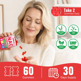 Gummies NAC YUULAI 1000mg, pot ouvert avec gummies visibles