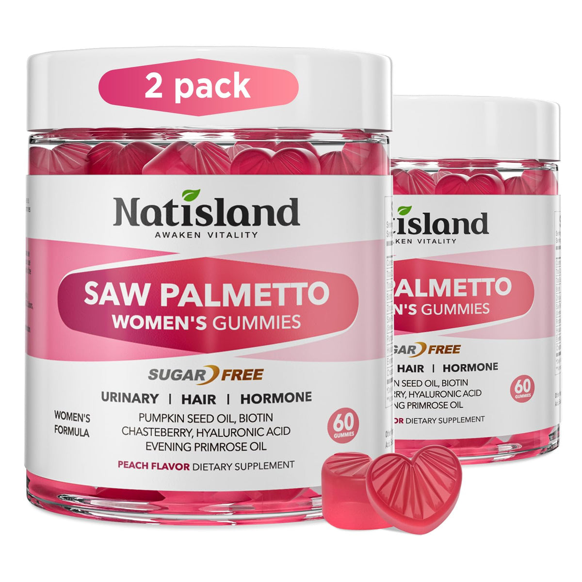 Gummies NATISLAND au Saw Palmetto pour femmes, boîte de 120 unités