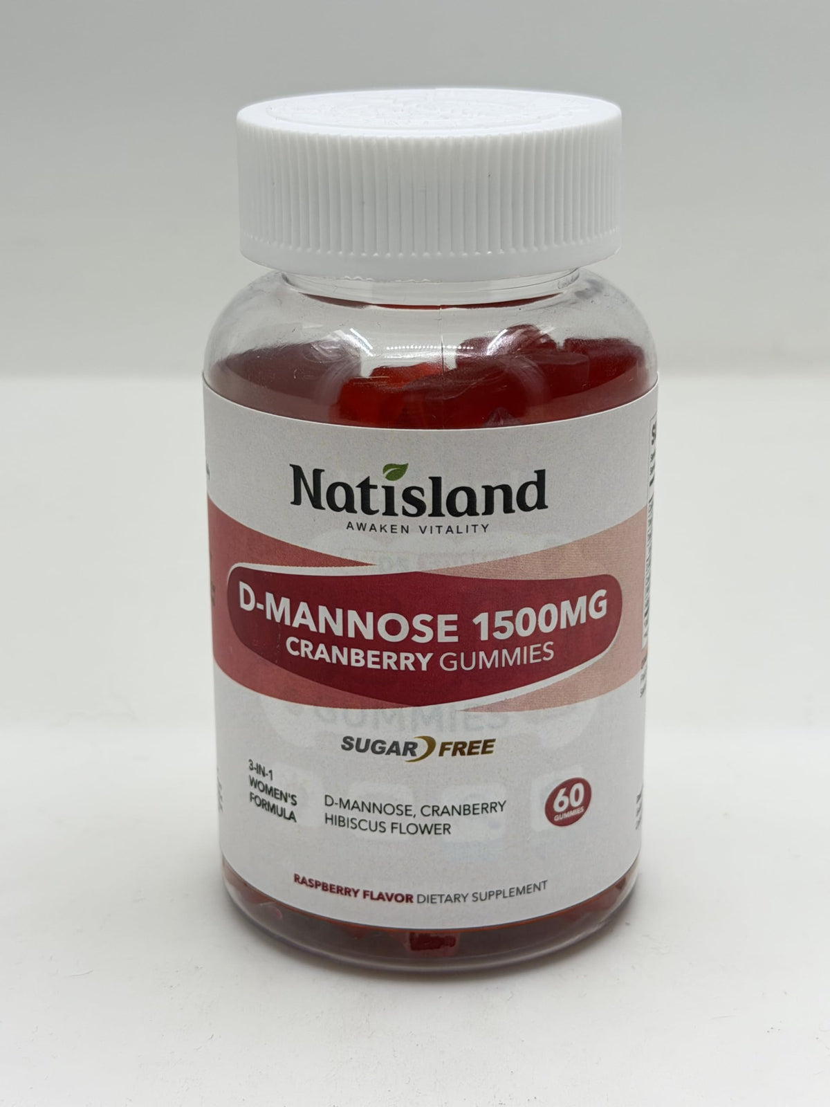 Gummies NATISLAND D Mannose framboise en gros plan