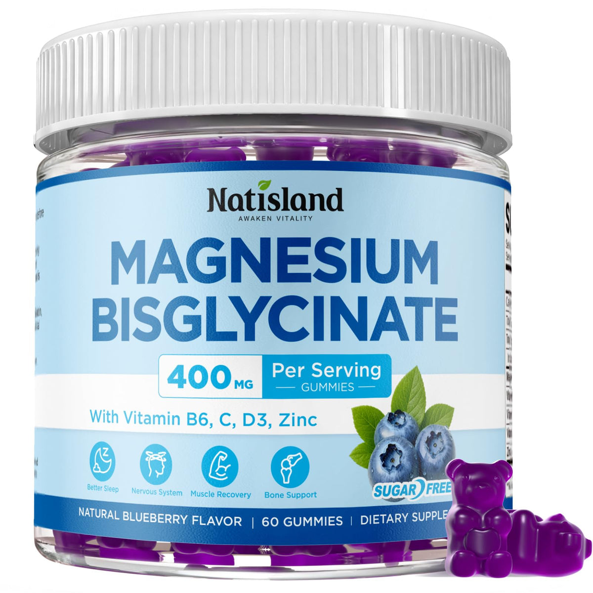 Gummies NATISLAND de Magnésium Bisglycinate 400mg, vue de face