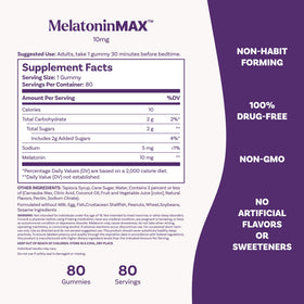 Gummies Natrol MelatoninMax 10 mg sur une table en bois