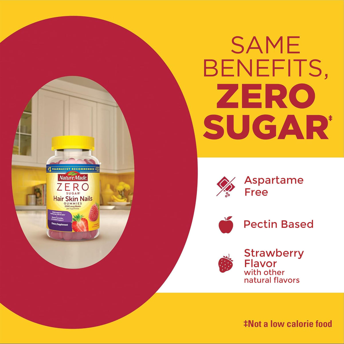 Gummies Nature Made Zéro Sucre avec étiquette de biotine 2500 mcg