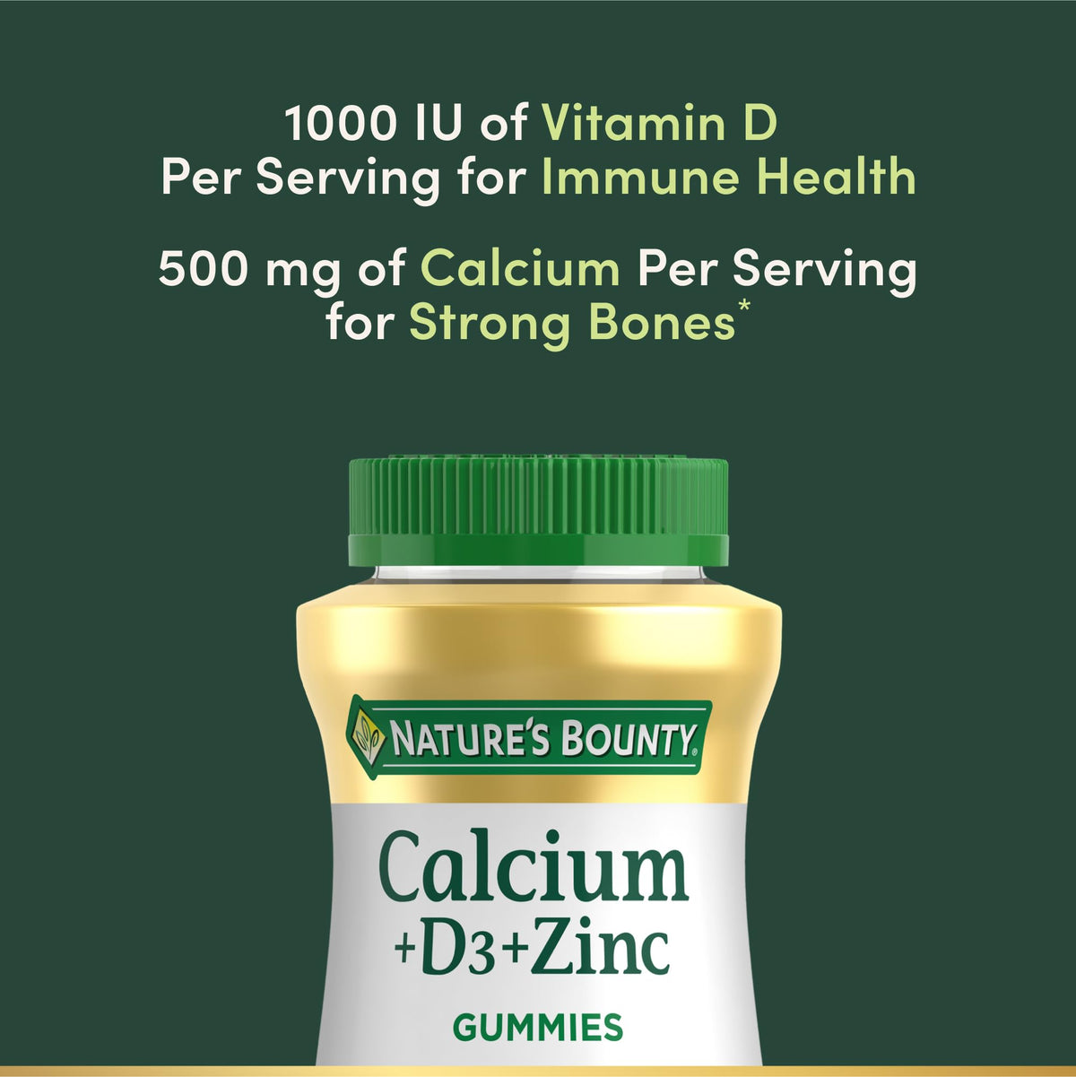 Gummies Nature's Bounty Calcium + D3 + Zinc, vue de côté