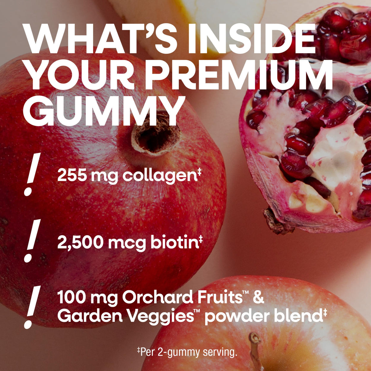 Gummies Nature's Way avec des fruits et légumes en arrière-plan