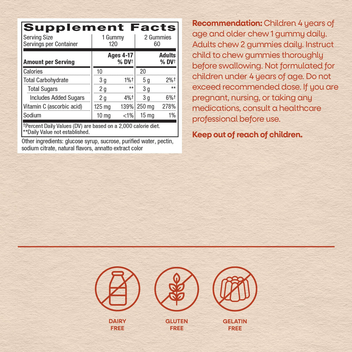 Gummies Nature's Way avec dosage quotidien recommandé