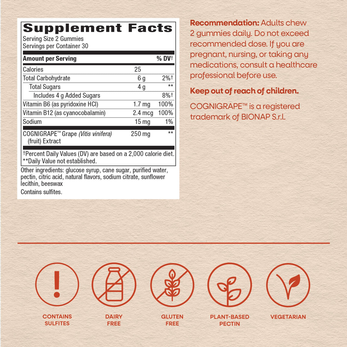 Gummies Nature's Way COGNIGRAPE 60 ct sur une table avec d'autres vitamines