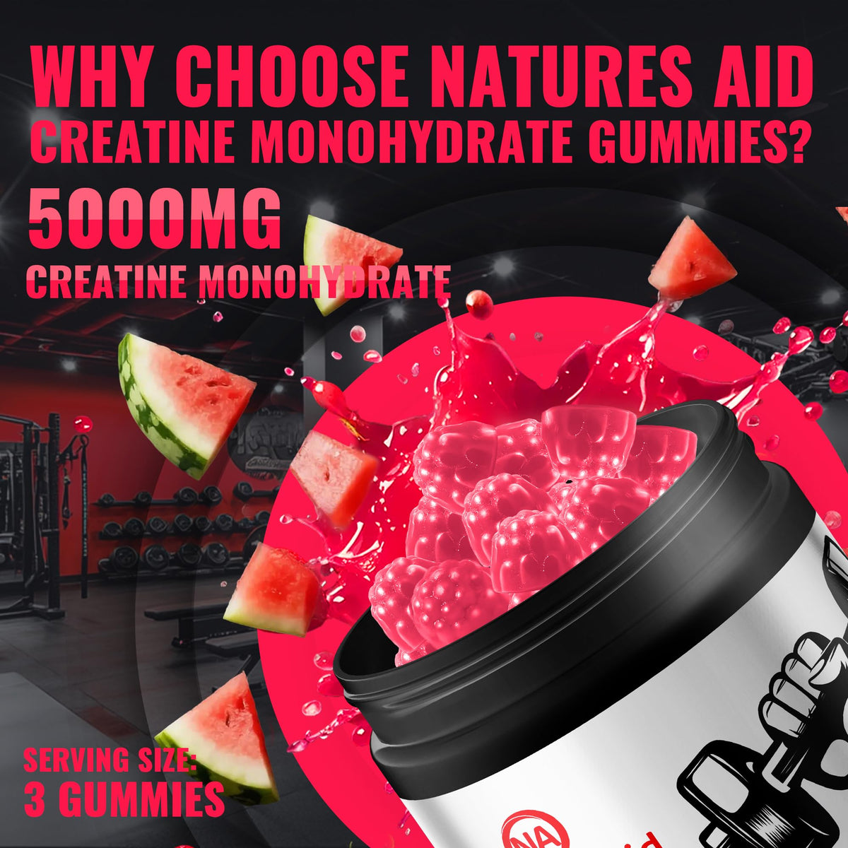 Gummies Natures Aid avec des informations nutritionnelles sur l'étiquette