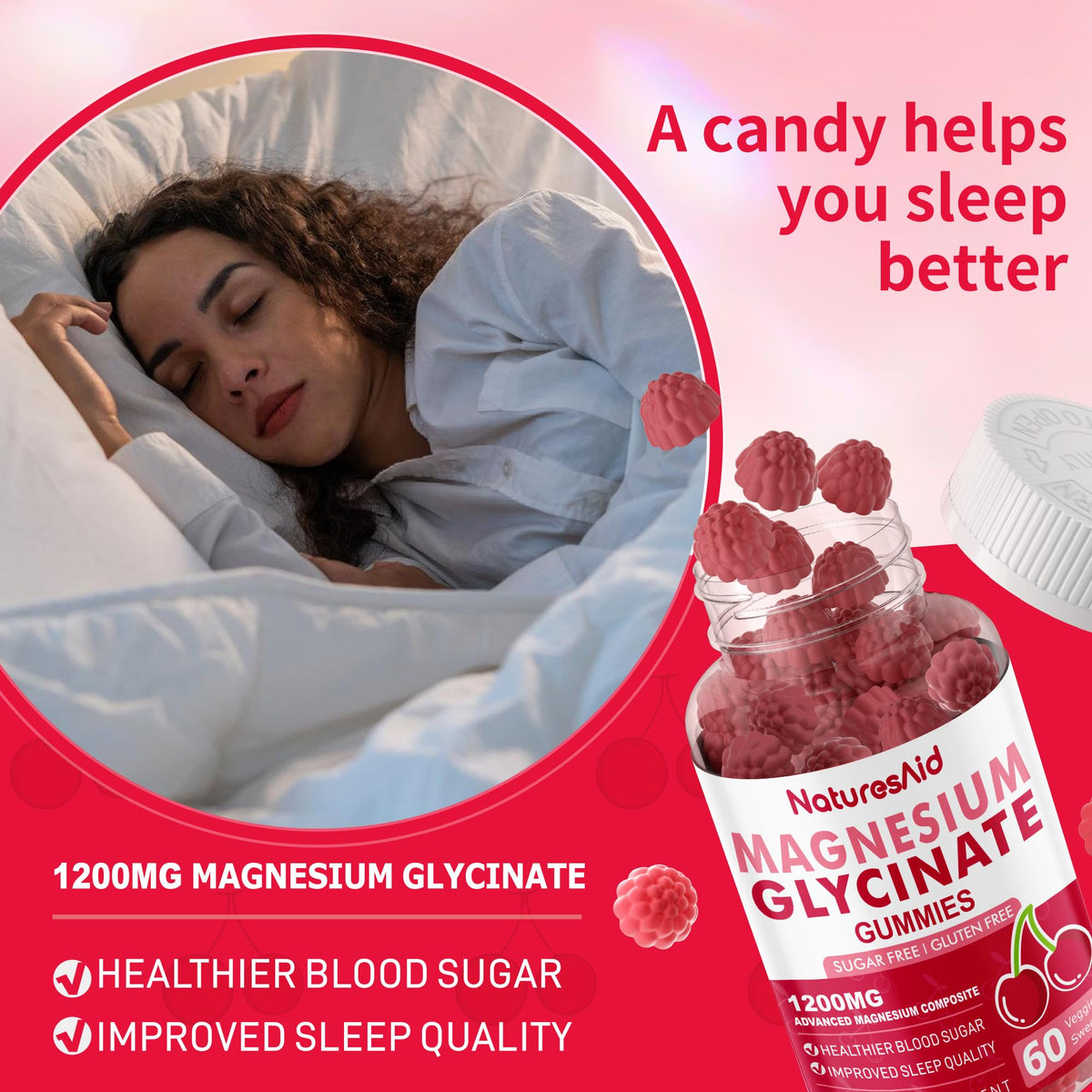 Gummies Natures Aid en cerise sur un fond blanc