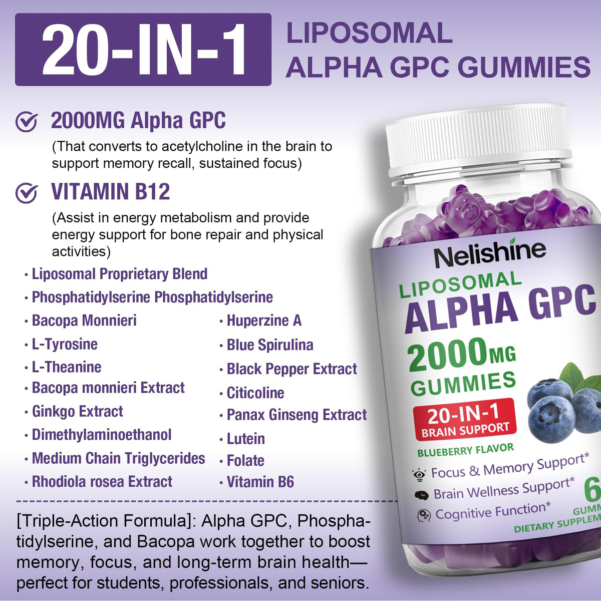 Gummies Nelishine Alpha GPC 2000mg côté
