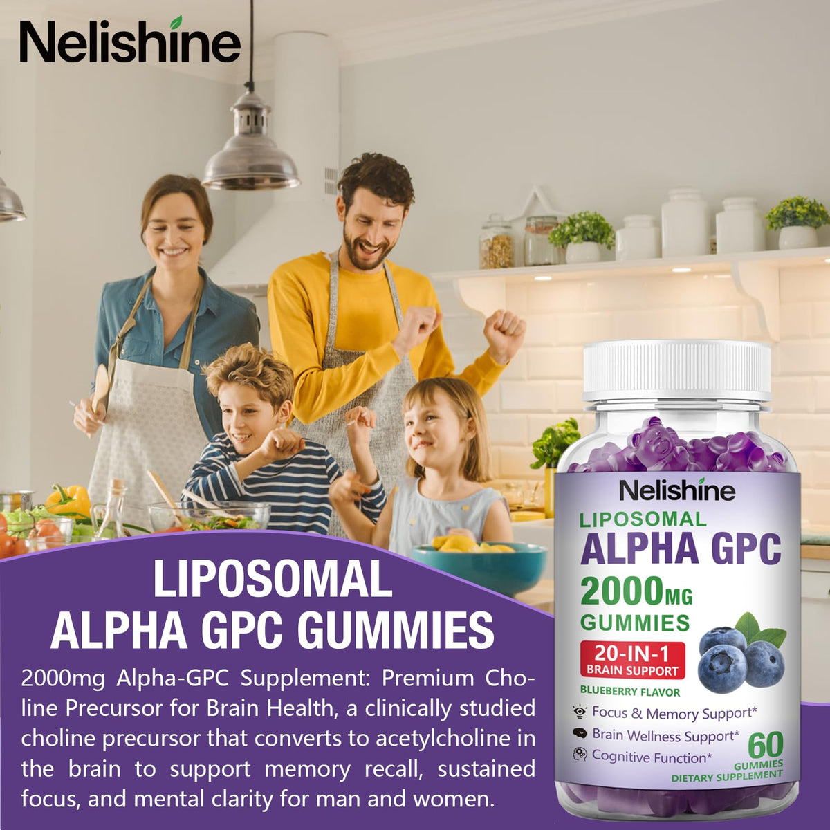 Gummies Nelishine Alpha GPC 2000mg vue de haut