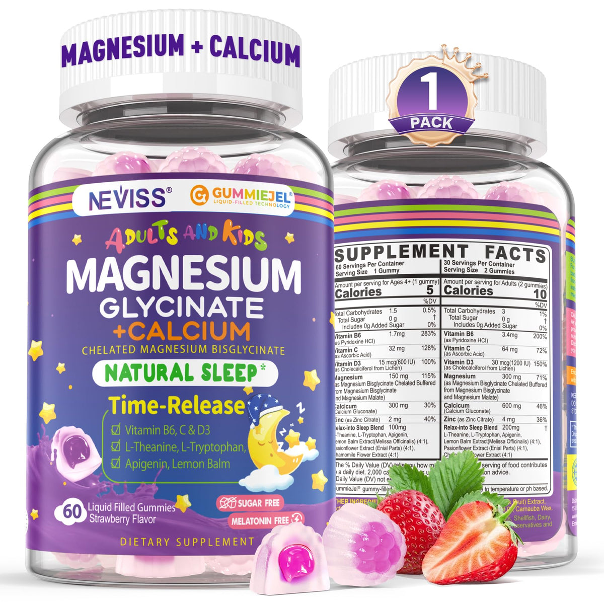 Gummies NEVISS au magnésium et calcium, vue de face