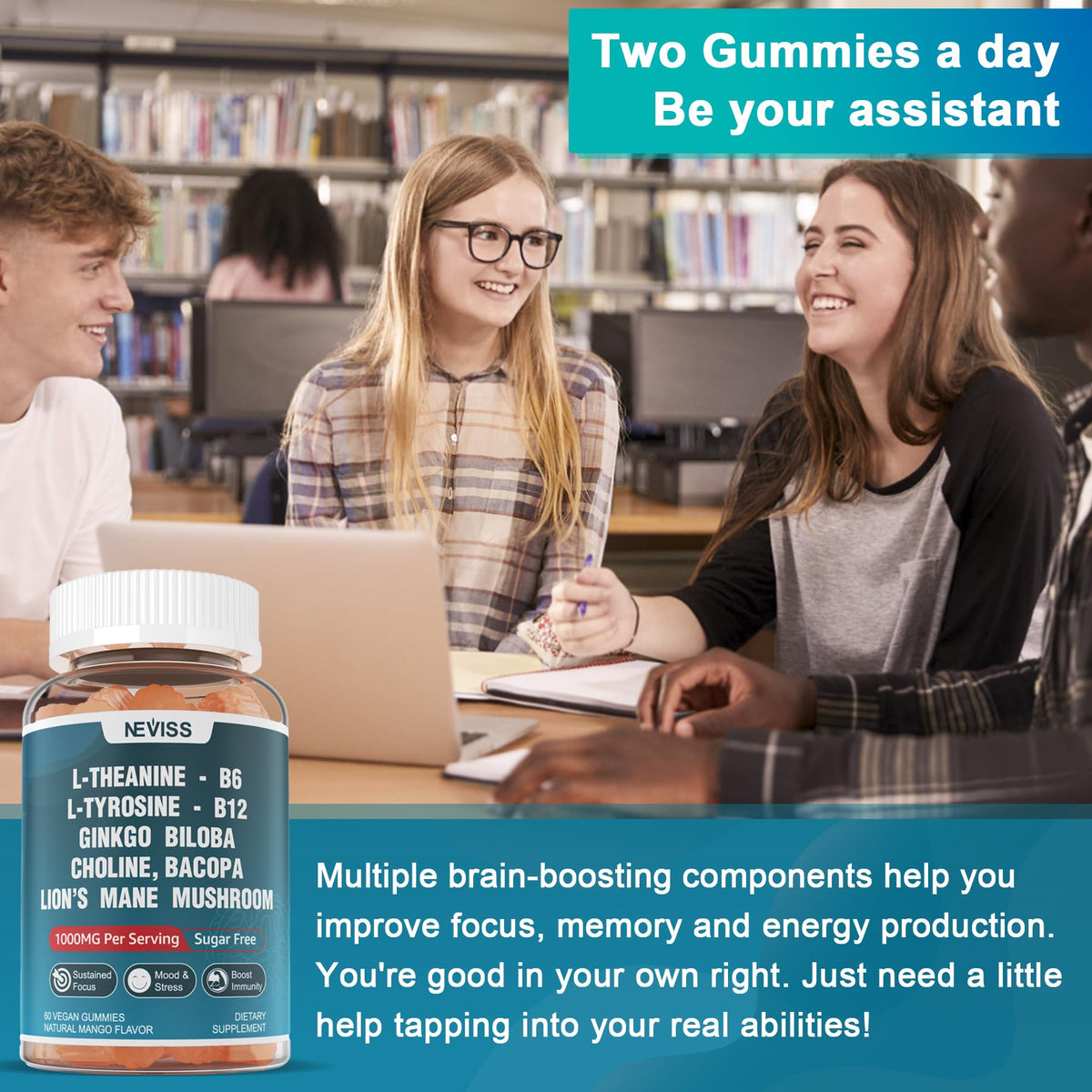 Gummies NEVISS avec une cuillère à côté