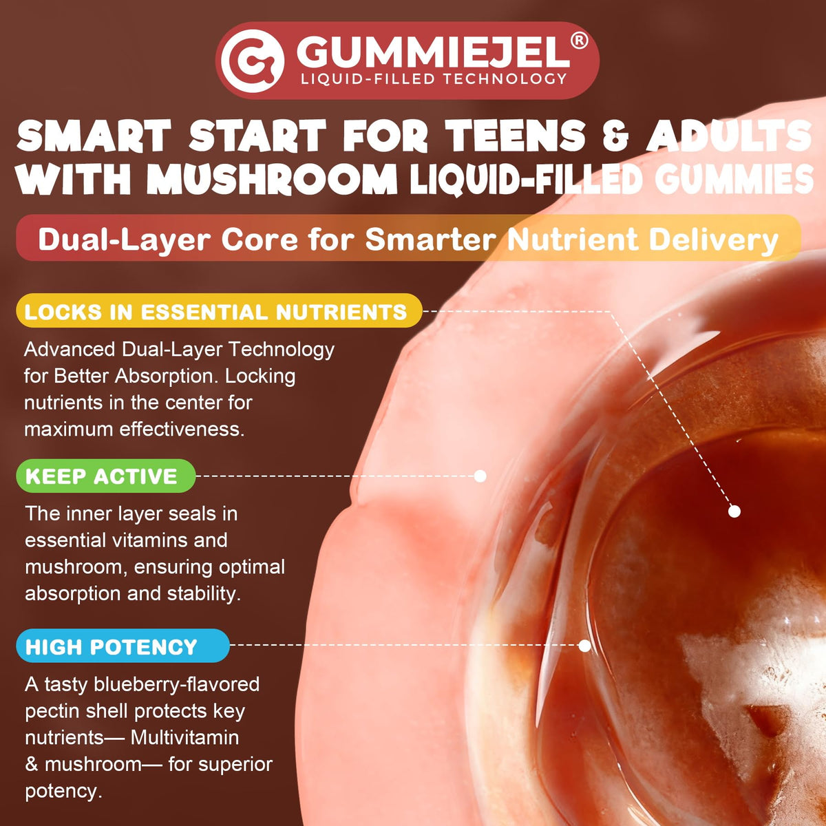 Gummies NEVISS avec une tasse de thé sur une table