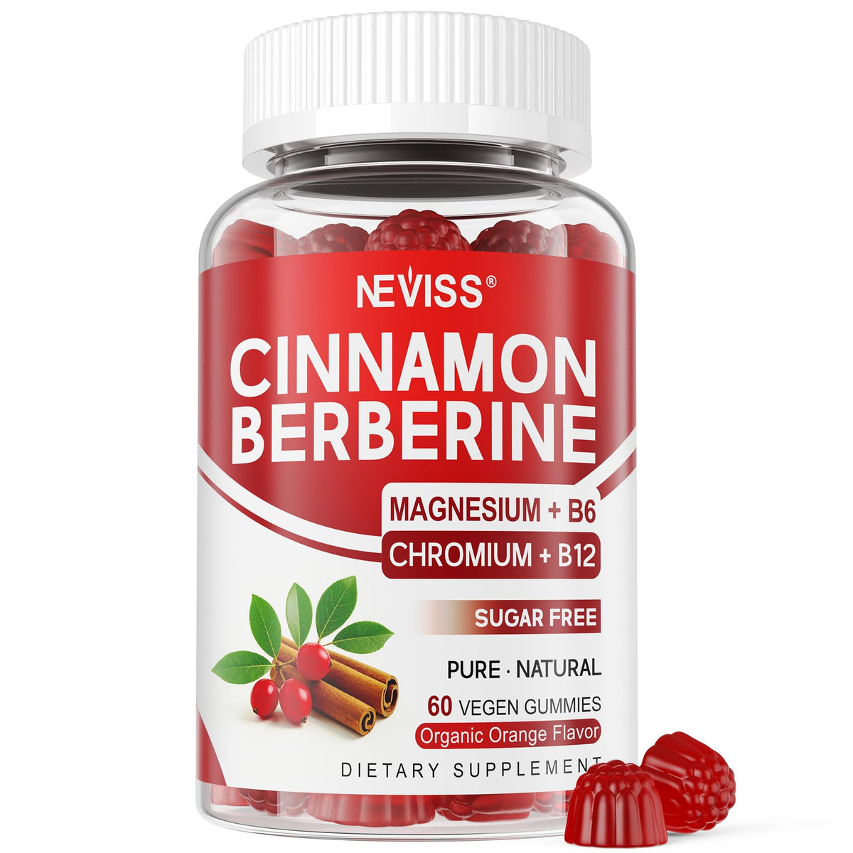 Gummies NEVISS Berberine à la Cannelle de Ceylan 60ct devant un fond blanc