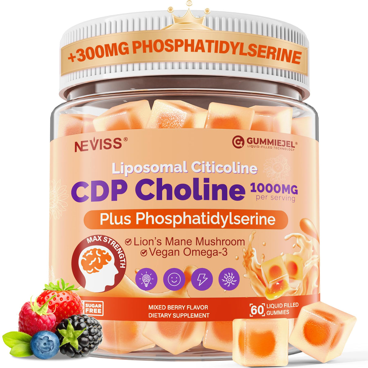 Gummies NEVISS Citicoline 1000mg Phosphatidylserine 300mg vue avant