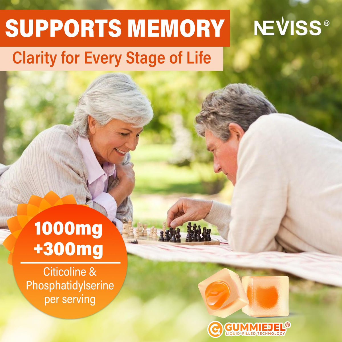 Gummies NEVISS Citicoline avec un verre d'eau