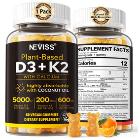 Gummies NEVISS D3 K2 Calcium 5000 IU 200 mcg 600 mg vue de face