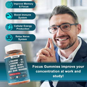 Gummies NEVISS L-Tyrosine 300mg L-Theanine 200mg en gros plan
