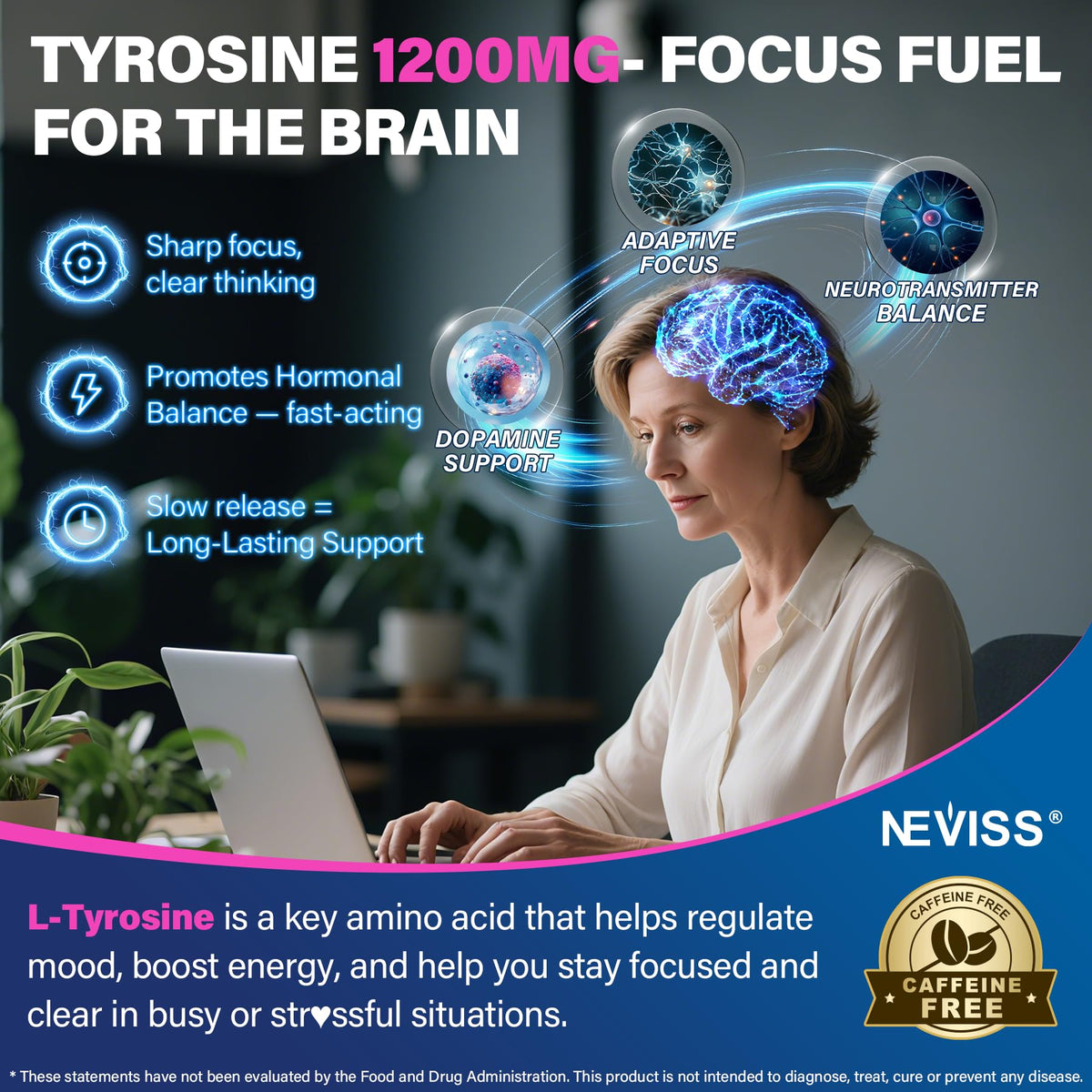 Gummies NEVISS L-Tyrosine et L-Theanine 1200mg avec tablette