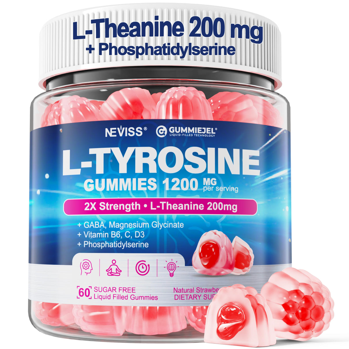 Gummies NEVISS L-Tyrosine et L-Theanine 1200mg vue de face