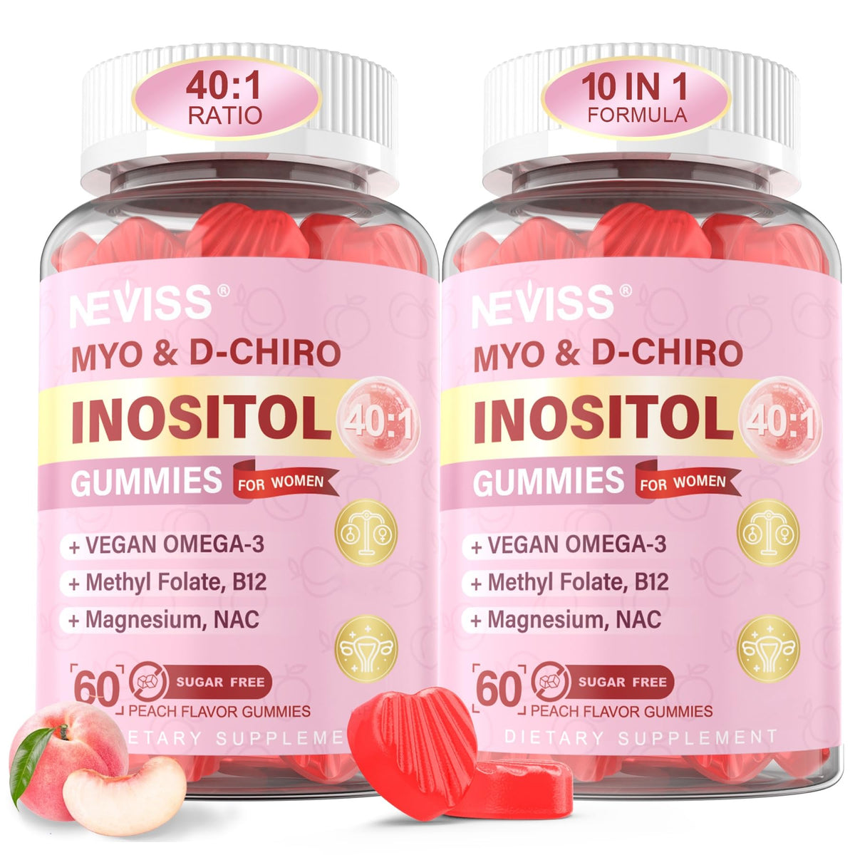 Gummies NEVISS Myo-Inositol & D-Chiro Inositol pot de 60 pièces