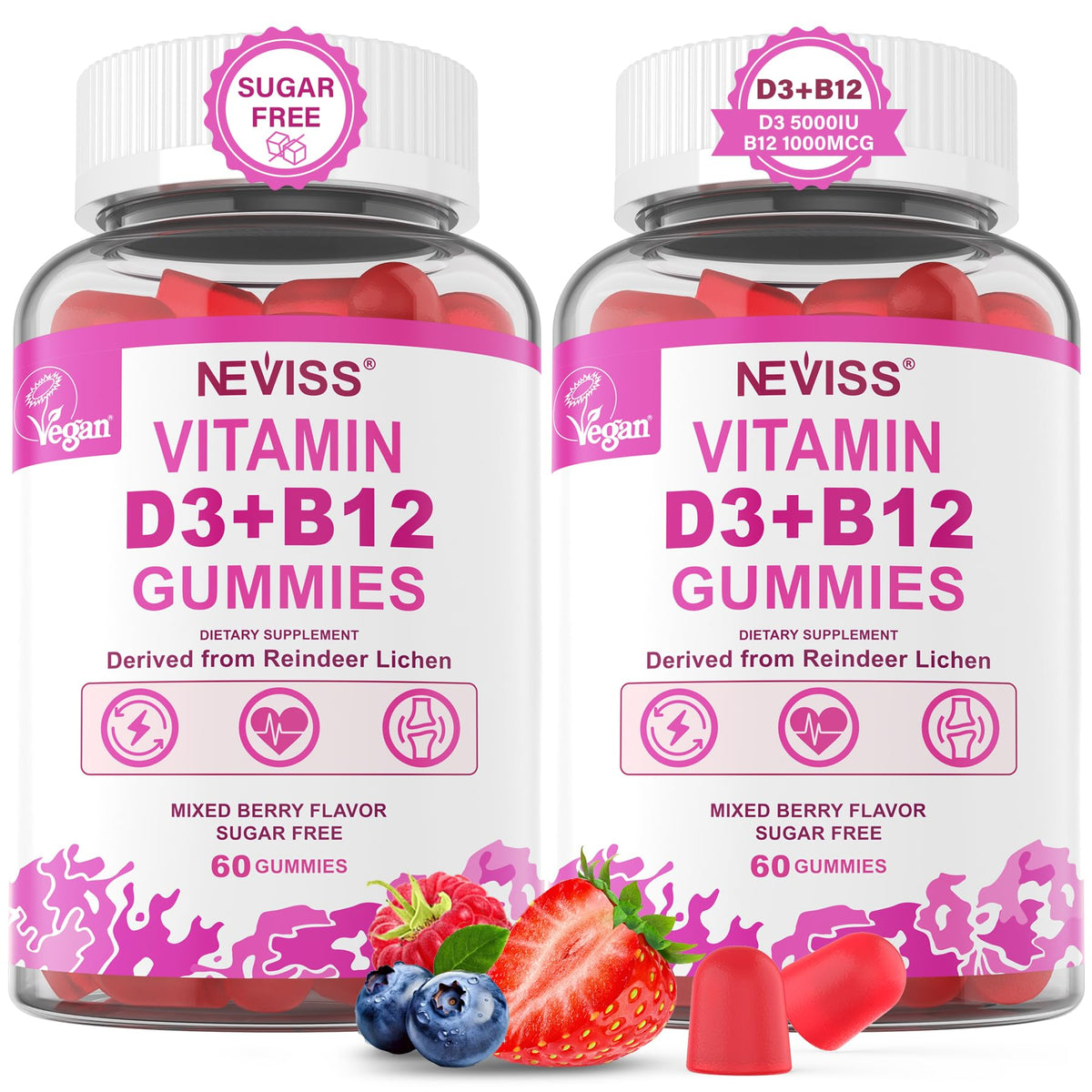 Gummies NEVISS Vitamin D3 Vegan 5000 IU et B12 1000 mcg vue avant