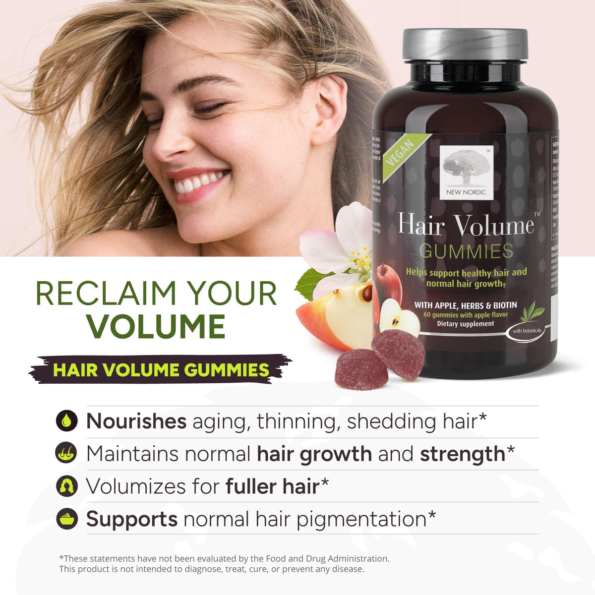 Gummies NEW NORDIC Volume Cheveux avec pomme en arrière-plan