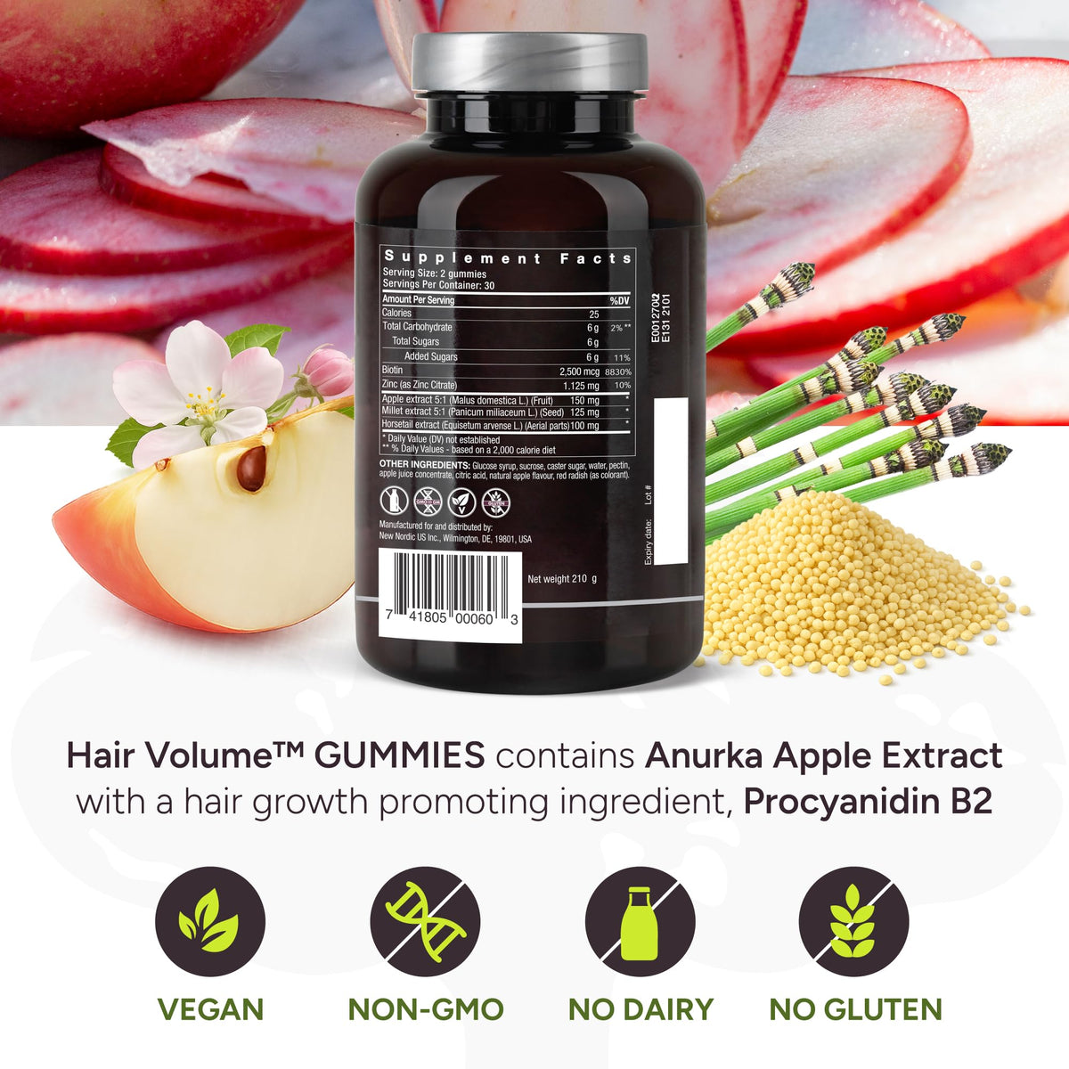Gummies NEW NORDIC Volume Cheveux montrées sur une table
